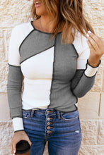 Load image into Gallery viewer, Suhkasana - Ribbed Color Block Slim Fit Top with Contrast Seams
