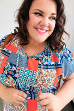 Load image into Gallery viewer, Blue & Orange Boho Patchwork Raglan Top