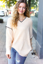 Load image into Gallery viewer, The Perfect Day Oatmeal Notched Neck Contrast Stitch Knit Hoodie