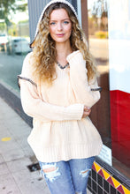 Load image into Gallery viewer, The Perfect Day Oatmeal Notched Neck Contrast Stitch Knit Hoodie