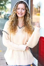 Load image into Gallery viewer, The Perfect Day Oatmeal Notched Neck Contrast Stitch Knit Hoodie