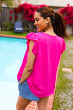 Load image into Gallery viewer, Summer Days Fuchsia Banded V Neck Flutter Sleeve Top