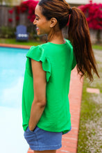 Load image into Gallery viewer, Sunny Days Kelly Green Banded V Neck Flutter Sleeve Top