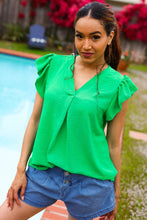 Load image into Gallery viewer, Sunny Days Kelly Green Banded V Neck Flutter Sleeve Top