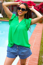 Load image into Gallery viewer, Sunny Days Kelly Green Banded V Neck Flutter Sleeve Top