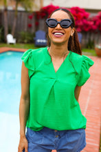 Load image into Gallery viewer, Sunny Days Kelly Green Banded V Neck Flutter Sleeve Top