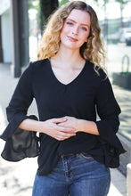 Load image into Gallery viewer, Falling In Love Black Hi-Lo Ruffle Sleeve Woven Top