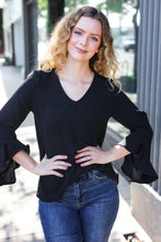 Load image into Gallery viewer, Falling In Love Black Hi-Lo Ruffle Sleeve Woven Top