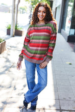 Load image into Gallery viewer, Perfectly You Olive & Mauve Stripe Two-Tone Banded Sweater Top