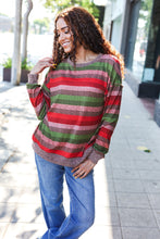 Load image into Gallery viewer, Perfectly You Olive & Mauve Stripe Two-Tone Banded Sweater Top
