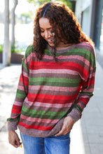 Load image into Gallery viewer, Perfectly You Olive & Mauve Stripe Two-Tone Banded Sweater Top