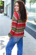 Load image into Gallery viewer, Perfectly You Olive & Mauve Stripe Two-Tone Banded Sweater Top