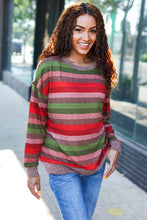 Load image into Gallery viewer, Perfectly You Olive & Mauve Stripe Two-Tone Banded Sweater Top