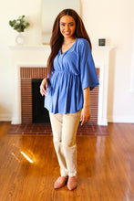 Load image into Gallery viewer, Easy To Love Blue Babydoll Dolman Modal V Neck Top
