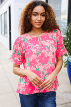 Load image into Gallery viewer, Vacay Vibes Floral Back Keyhole Short Smocked Banded Sleeve Top