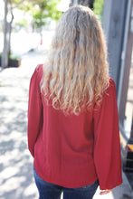 Load image into Gallery viewer, Feeling Femme Off Burgundy Frilled Edge V Neck Tie Top