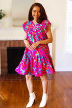 Load image into Gallery viewer, You Got This Purple Abstract Floral Print Tiered Ruffle Sleeve Dress