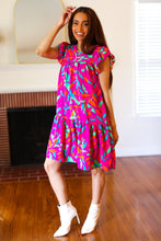 Load image into Gallery viewer, You Got This Purple Abstract Floral Print Tiered Ruffle Sleeve Dress