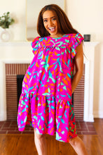 Load image into Gallery viewer, You Got This Purple Abstract Floral Print Tiered Ruffle Sleeve Dress