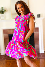 Load image into Gallery viewer, You Got This Purple Abstract Floral Print Tiered Ruffle Sleeve Dress