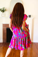 Load image into Gallery viewer, You Got This Purple Abstract Floral Print Tiered Ruffle Sleeve Dress