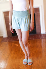 Load image into Gallery viewer, Seafoam Smocked Waist Scalloped Shorts