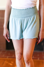 Load image into Gallery viewer, Seafoam Smocked Waist Scalloped Shorts