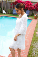 Load image into Gallery viewer, Diva Dreams White Accordion Pleated Lace Square Neck Dress