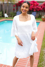 Load image into Gallery viewer, Diva Dreams White Accordion Pleated Lace Square Neck Dress