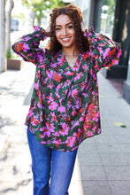 Load image into Gallery viewer, Eyes On You Forest Green Floral Smocked Bubble Sleeve V Neck Top