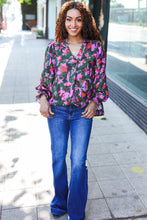 Load image into Gallery viewer, Eyes On You Forest Green Floral Smocked Bubble Sleeve V Neck Top