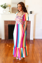 Load image into Gallery viewer, Feeling Bold Fuchsia & Teal Striped Medallion Crochet Print Dress
