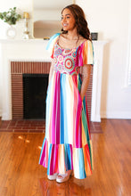 Load image into Gallery viewer, Feeling Bold Fuchsia & Teal Striped Medallion Crochet Print Dress