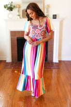 Load image into Gallery viewer, Feeling Bold Fuchsia & Teal Striped Medallion Crochet Print Dress