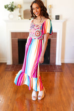 Load image into Gallery viewer, Feeling Bold Fuchsia & Teal Striped Medallion Crochet Print Dress