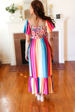 Load image into Gallery viewer, Feeling Bold Fuchsia & Teal Striped Medallion Crochet Print Dress