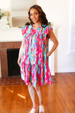 Load image into Gallery viewer, Feeling Bold Multicolor Abstract Print Tiered Ruffle Sleeve Dress