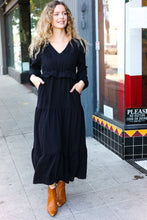 Load image into Gallery viewer, Beautiful You Black Pintuck Detail Frill V Neck Maxi Dress