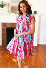 Load image into Gallery viewer, Feeling Bold Multicolor Abstract Print Tiered Ruffle Sleeve Dress