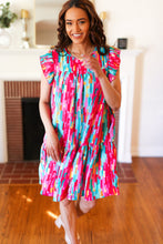 Load image into Gallery viewer, Feeling Bold Multicolor Abstract Print Tiered Ruffle Sleeve Dress