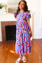 Load image into Gallery viewer, Feel Your Best Purple Abstract Print Smocked Ruffle Sleeve Maxi Dress
