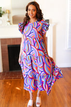 Load image into Gallery viewer, Feel Your Best Purple Abstract Print Smocked Ruffle Sleeve Maxi Dress