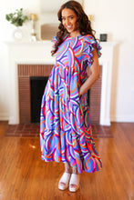 Load image into Gallery viewer, Feel Your Best Purple Abstract Print Smocked Ruffle Sleeve Maxi Dress