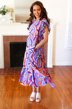 Load image into Gallery viewer, Feel Your Best Purple Abstract Print Smocked Ruffle Sleeve Maxi Dress