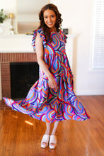 Load image into Gallery viewer, Feel Your Best Purple Abstract Print Smocked Ruffle Sleeve Maxi Dress