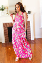 Load image into Gallery viewer, Pink Floral Print Fit and Flare Sleeveless Maxi Dress