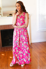 Load image into Gallery viewer, Pink Floral Print Fit and Flare Sleeveless Maxi Dress