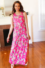 Load image into Gallery viewer, Pink Floral Print Fit and Flare Sleeveless Maxi Dress