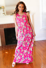 Load image into Gallery viewer, Pink Floral Print Fit and Flare Sleeveless Maxi Dress