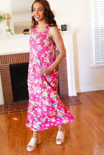 Load image into Gallery viewer, Pink Floral Print Fit and Flare Sleeveless Maxi Dress